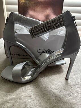 Cathy Din- Pisa Rhinestone embelished Silver Satin Stiletto - 6& 6.5